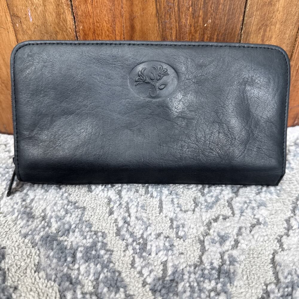 Buxton Zip Around Wallet Credit Card Holder Black Leather
